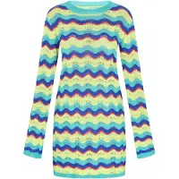 IZIA Vestido de malha azul / azul claro / lima / vermelho
