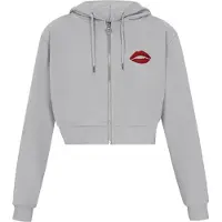 MyMo ROCKS Casaco em moletão 'Comfy' cinzento / vermelho rubi