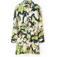 Desigual , Vestido camiseiro curto flores, PoliÉSter, Branco, XL