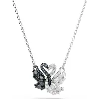 Swarovski Colar 'Swan' preto / prata / branco