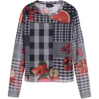 Desigual , Camiseta de tule vichy frutas, PoliÉSter, Preto, L