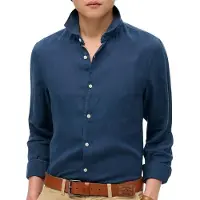 Superdry para homem. M4010995A Camisa de linho de férias azul-marinho (S), Casual, Manga comprida