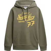 Superdry para homem. M2014353A Moletom com capuz Leather & Boot Co Script cáqui escuro (S), Casual, Verde, Algodão