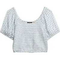 Superdry para mulher. W6011857A Top Smocked Woven azul (M), Casual, Viscoso, Manga curta