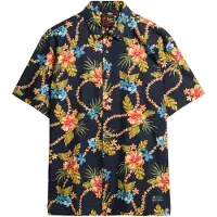Superdry para homem. M4010947A Camisa com estampado havaiano da Marinha (L), Casual, Modal, Manga curta, Marinho