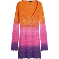 Desigual , Vestido de crochê Tie-Dye, AlgodÃO, Laranja, XL