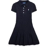 Ralph Lauren para menina. 312916526001 Vestido tipo polo em malha de algodão marinho (3años= 94/100cm), Casual, Manga curta, moda infan