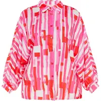 Usha Blusa 'Fashion Look' rosa / cor-de-rosa / vermelho vivo / branco