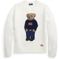 Ralph Lauren para mulher. 211978359001 Pulôver de algodão e linho com urso Polo branco (S), Casual