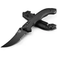 Benchmade Navalha Mini Bedlam Cobalt Black Cerakote, Black G10, faca serrilhada
