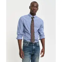 Gant para homem. 3000132 Camisa às riscas de popelina de corte justo azul (3XL), Casual, Algodão, Clássico, Manga comprida