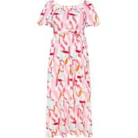 Usha Vestido aqua / rosa / vermelho