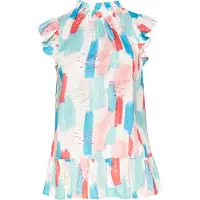 Usha Blusa 'Fashion Look' azul claro / rosé / vermelho / offwhite