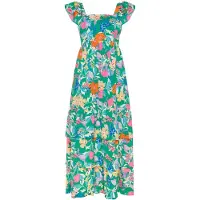Usha Vestido de verão verde / lavanda / laranja / rosa claro