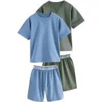 Next Pijama azul céu / verde escuro / branco