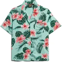 Superdry para mulher. W4010419A Camisa verde do Beach Resort (M), Casual, Viscoso, Manga curta