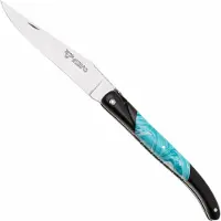 Laguiole En Aubrac Ebony, Larimar Inlay, Handcarved Plates, navalha, 12 cm