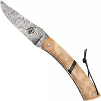 Laguiole En Aubrac Camembert Knife Poplar Wood, Amourrete Inlay, Balbach Damascus, limado à mão, navalha, 11 cm