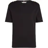 Tommy Hilfiger para mulher. WW0WW42907 T-shirt às riscas largas com decote em barco preto (M), Casual, Algodão, Manga curta