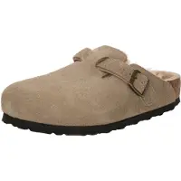 Birkenstock - Pantufas - Boston Shearling Leather/Suede Regular Taupe para Unissexo - Tamanho 44 - Castanho