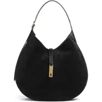 Ralph Lauren para mulher. 428929804003 Bolsa de ombro Polo ID grande de camurça preta (OSFA), Preto, Casual