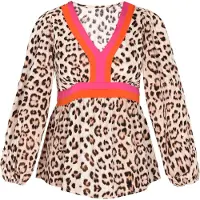 Faina Blusa 'Fashion Look' castanho / magenta / preto / branco casca de ovo