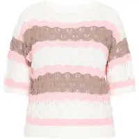 Usha Pullover 'Fashion Look' castanho / cor-de-rosa / branco