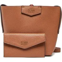 GUESS , Brenton, Bolsa de Tecido e Couro Ecológico, Estrutura Rígida, Caramelo, 6432, Feminina, 22 x 18 x 9 cm