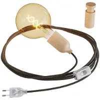 Creative Cables Fio Serpenteado Com Suporte De Lâmpada De Madeiraficha E Interruptor Com Bujões De Cabo De Madeira Rolé-com A Bulb