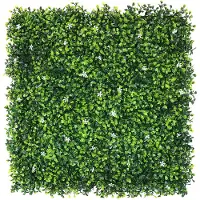 Wellhome Painel De Sebe De Jardim Vertical Artificial Para Decoração De Interiores E Exteriores Com Folhas Verdes E Flores Brancas 100x100cm
