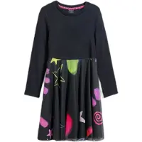 Desigual , Vestido combinado estrelas, AlgodÃO, Preto, 7/8