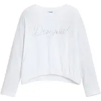 Desigual , Camiseta lisa com logo de strass, AlgodÃO, Branco, 5/6