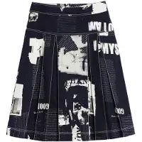 Desigual , Saia midi plissada jornal, AlgodÃO, Preto, XS