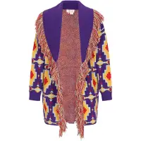 IZIA Casaco de malha azul claro / amarelo / roxo / vermelho-alaranjado