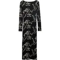 Desigual , Vestido decote quadrado Lettering, Viscose, Preto, L