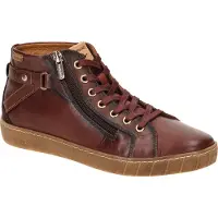 Pikolinos para mulher. W7B-8868C1 Sapatilhas de couro castanho-escuro Lanzarote (40), Marrom, Plano, Zíper, Casual