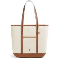 Ralph Lauren para mulher. 428968158001 Bolsa tote shopper média de lona bege, castanho (OSFA), Casual, Algodão