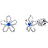 Silvego Orecchini Argento Fiore Zircone Blu su Vite — Orecchini