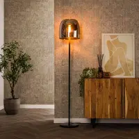 Zijlstra Candeeiro de pé Philippa, cinzento fumado/preto, vidro/metal, 170 cm
