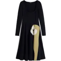 Desigual , Vestido evasê lírio, AlgodÃO, Preto, XL