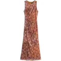 Desigual , Vestido drapeado floral, Poliamida, Marrom, L