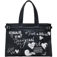 Desigual , Bolsa shopper efeito couro letras grande, Poliuretano, Preto, U