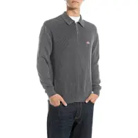Replay para homem. UK4867.000.G21280G Camisola com fecho de correr cinzento curto (XL), Casual, Cinza, Algodão