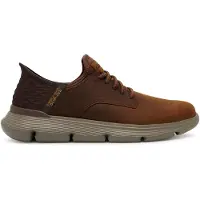 SKECHERS para homem. 205046 Ténis de couro castanho Garza Gervin (45), Marrom, Plano, Cordão, Casual