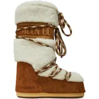 Moon Boot para mulher. 80D1402610 Botas de couro LAB69 Creme com pele de carneiro castanha (39/41), Marrom, Cordão, Casual, Neve