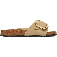 Birkenstock para mulher. 1030467 Sandálias de Couro Madrid Big Buckle (Ajuste Estreito) castanho claro (41), Marrom, Plano, Nenhum, Casual
