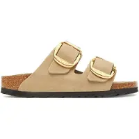 Birkenstock para mulher. 1030395 Sandálias de Couro Arizona Big Buckle (Ajuste Estreito) castanho claro (42), Marrom, Plano, Nenhum, Casual