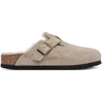 Birkenstock para mulher. 1028299 Tamancos de Couro Boston Shearling (Ajuste Estreito) bege (36), Plano, Camurça, Nenhum, Casual