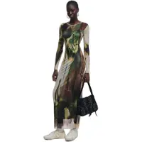 Desigual , Vestido longo de tule, PoliÉSter, Verde, L