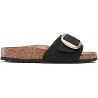 Birkenstock para mulher. 1023373 Sandálias de couro Madrid Big Buckle (Ajuste Estreito) preto (38), Plano, Nenhum, Casual